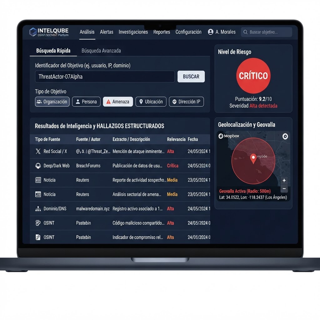 Interfaz del módulo de análisis OSINT-SOCMINT