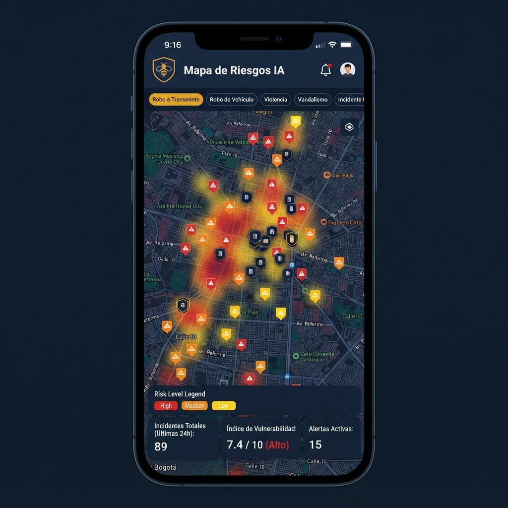 Captura del módulo Mapa de Riesgos IA en la app Colmena