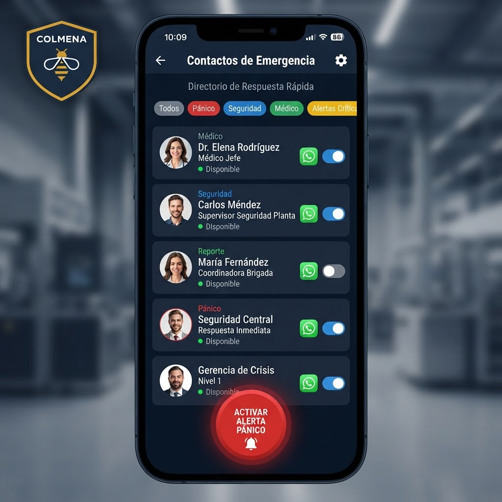 Captura del módulo Contactos de Emergencia en la app Colmena