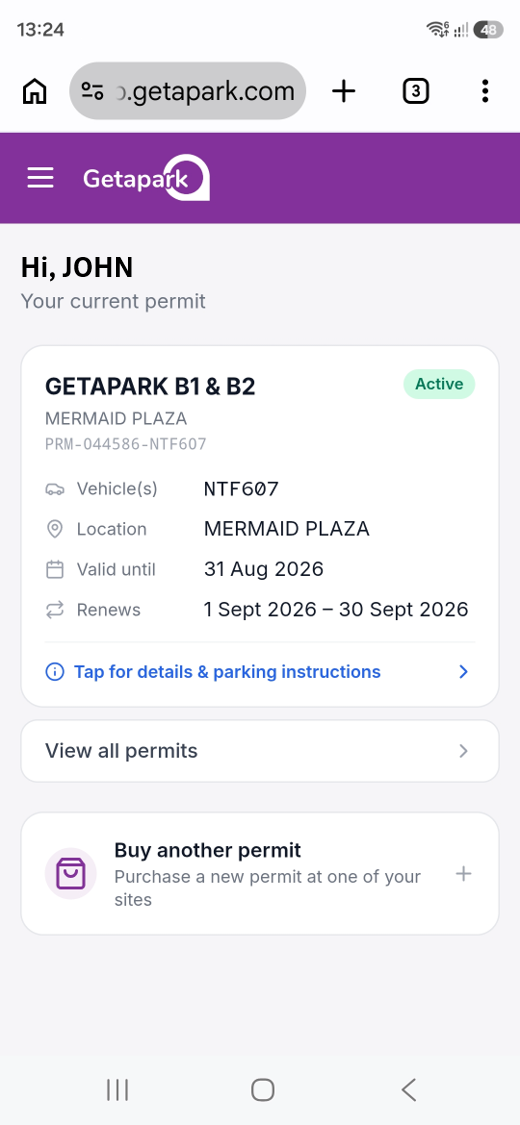 Their permit, now active on their mobile device