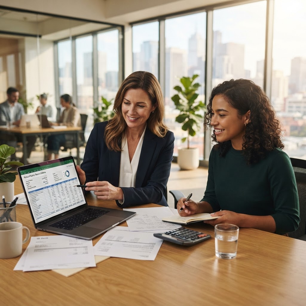 A Neon Training mentor coaching a junior finance professional