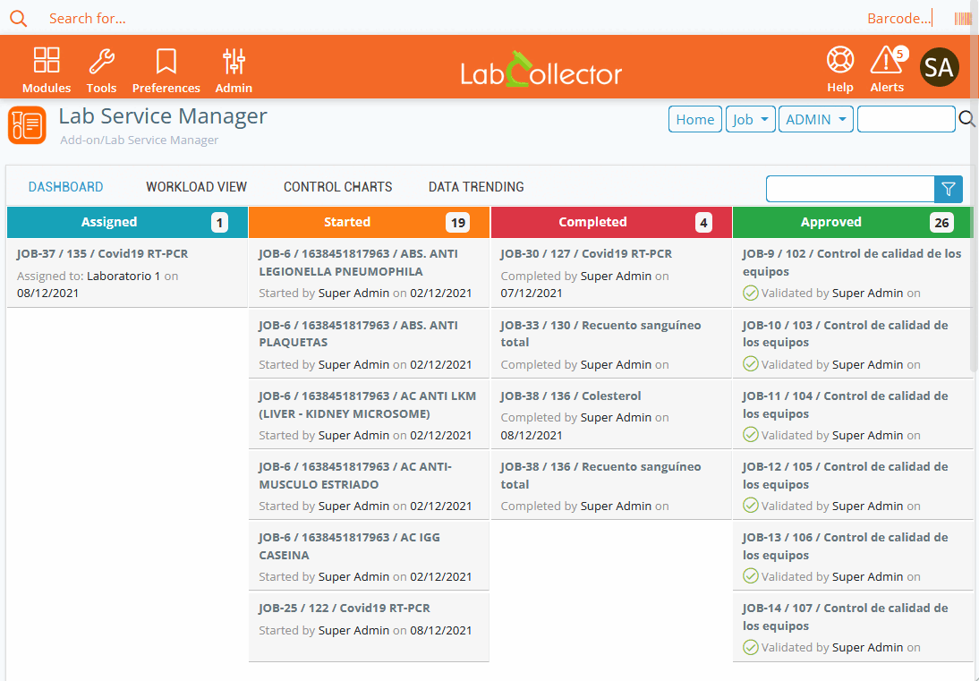 LabCollector LIMS Dashboard