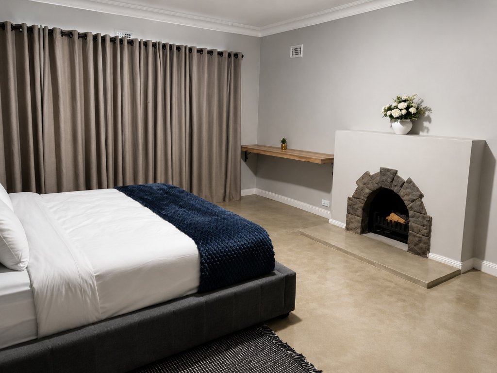 Bedroom with fireplace