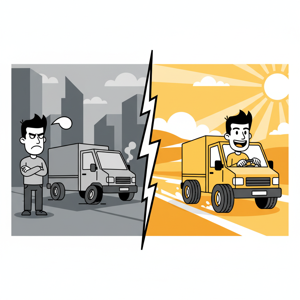 Stressed vs happy van driver