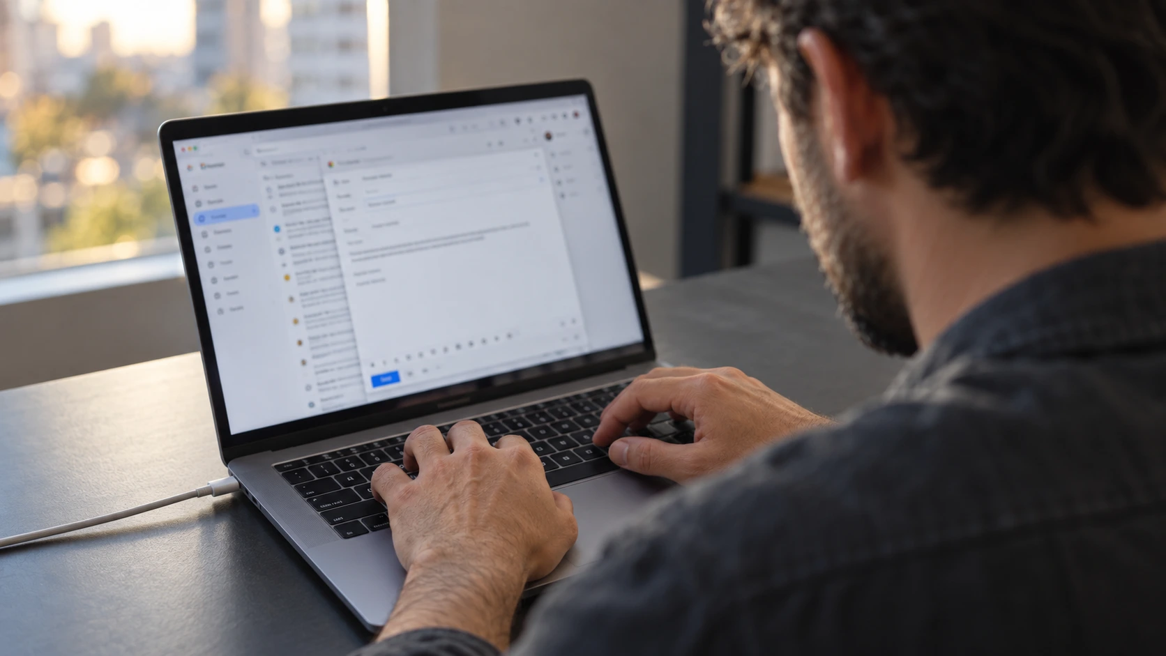 A person concentrating on a task in a simple, realistic setting