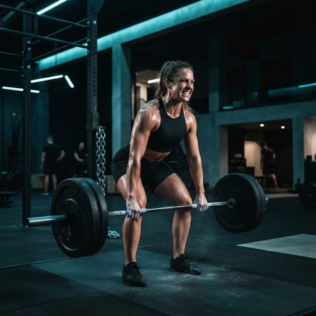 An athlete working out with weights in a modern gym