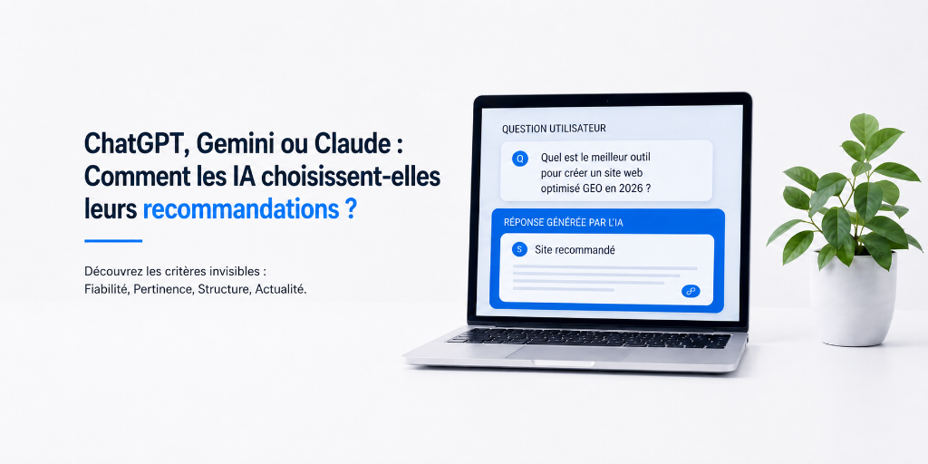 ChatGPT, Gemini ou Claude : comment les IA choisissent les sites qu'elles recommandent — critères invisibles de fiabilité, pertinence, structure et actualité.