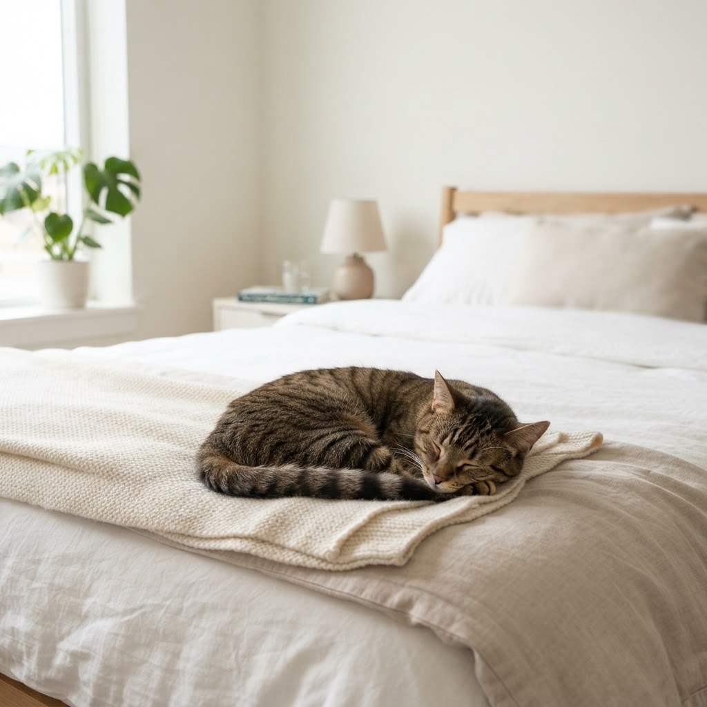 Gatto che dorme ai piedi del letto: significato e comportamenti