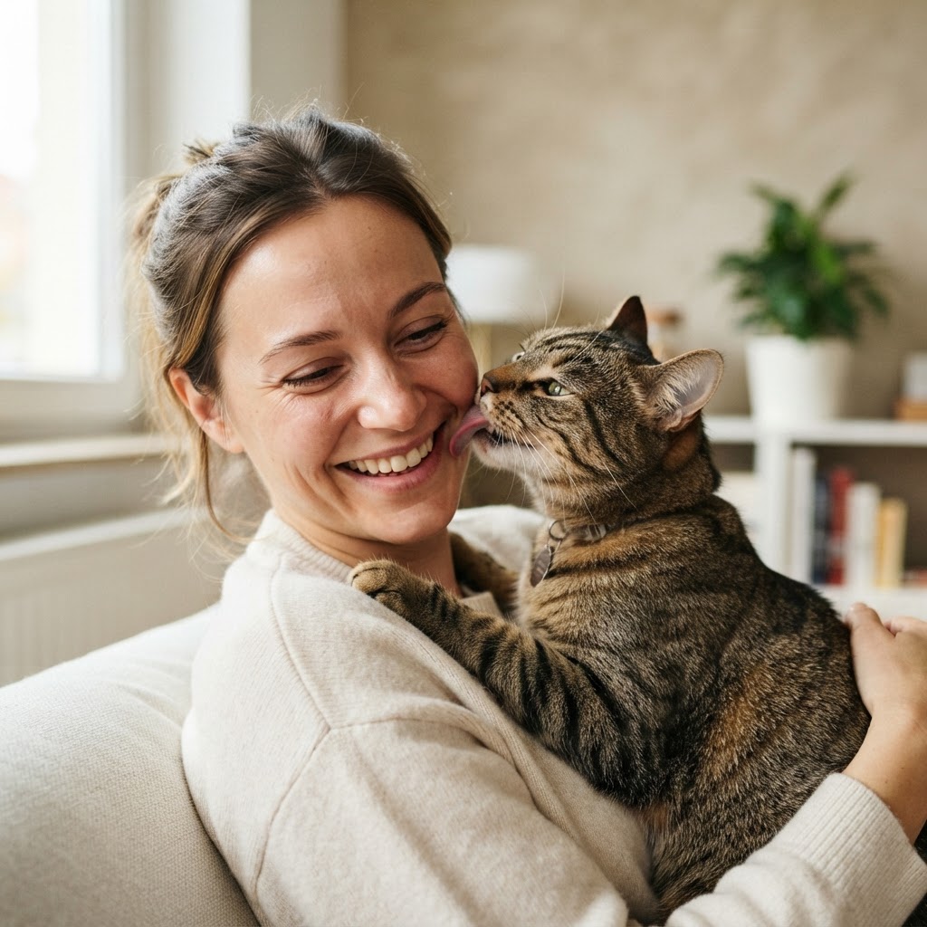 Gatto che lecca la faccia: perché lo fa? Spiegazione veterinaria