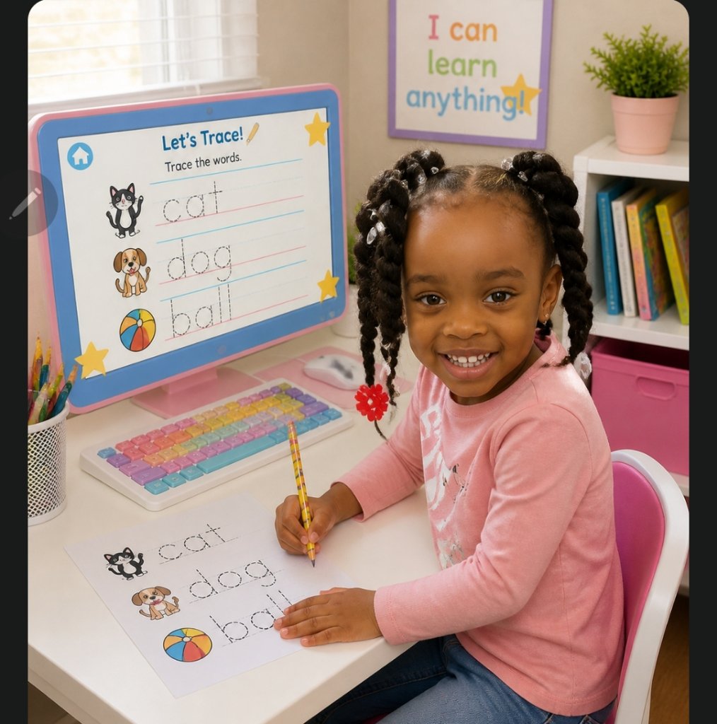 Child learning on desktop computer