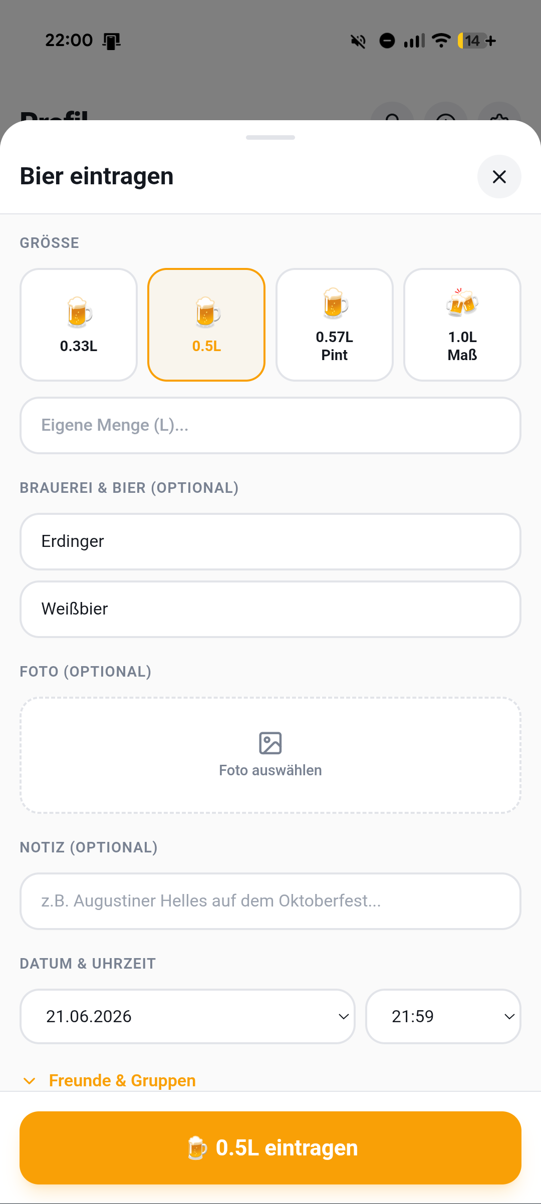 Bier eintragen