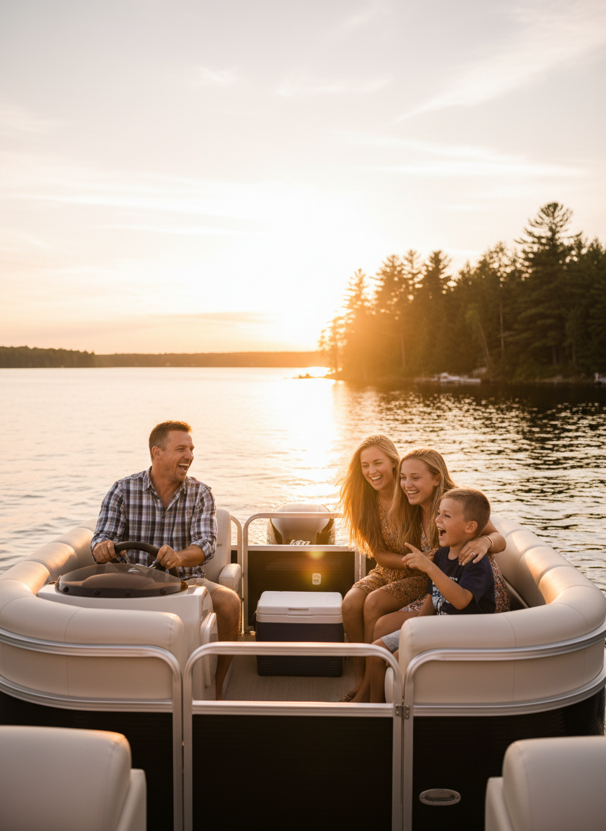 Family enjoying a day on a pontoon boat