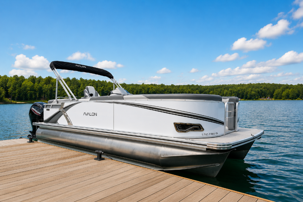 2025 Avalon pontoon rental docked at Crosslake Minnesota