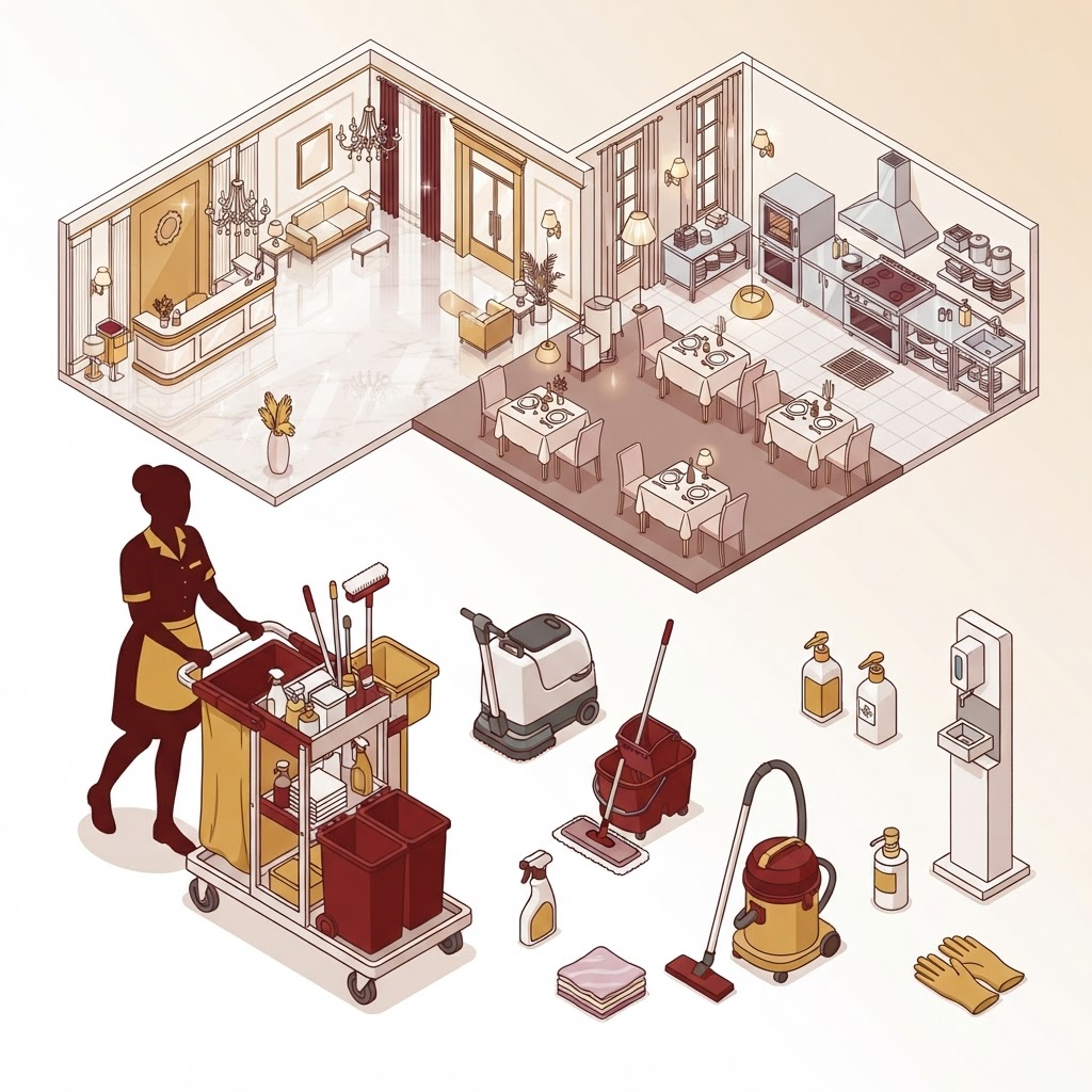 Hospitality cleaning and hygiene solutions illustration