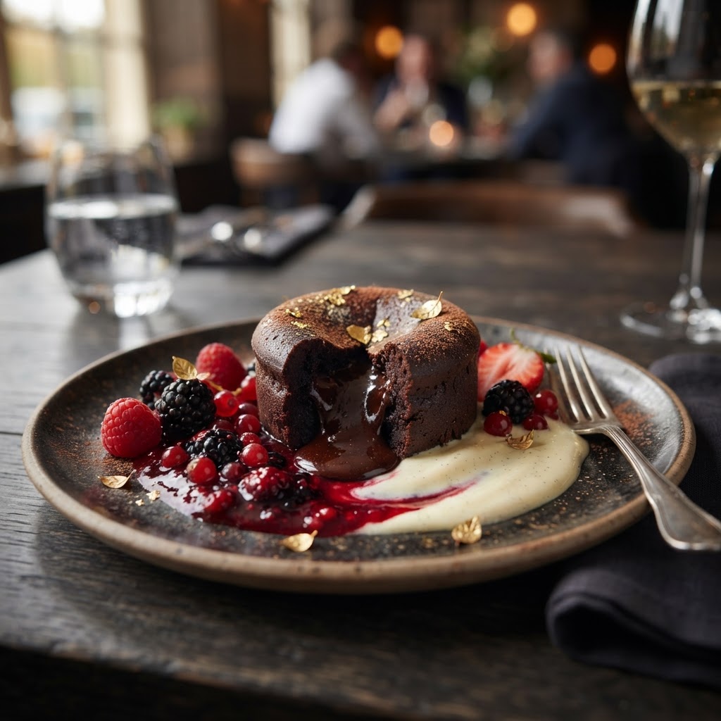Dark Chocolate Fondant with Berry Coulis