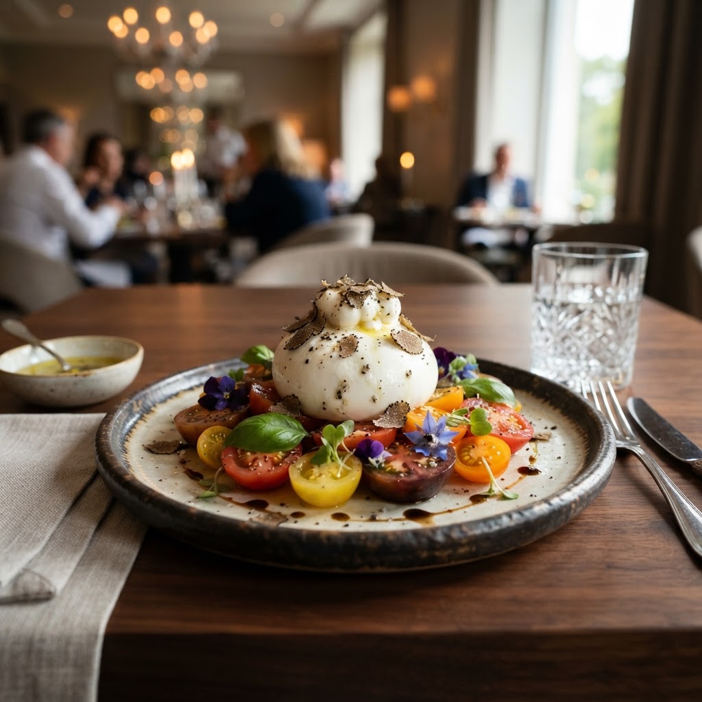 Signature Truffle Burrata with Heirloom Tomato