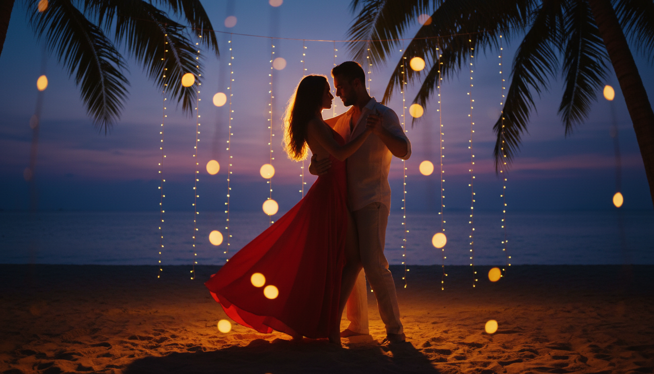 Bachata dancing on Koh Phangan beach at sunset