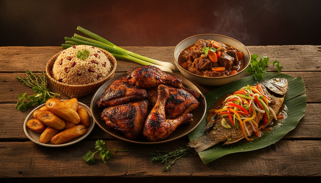 Jamaican food spread