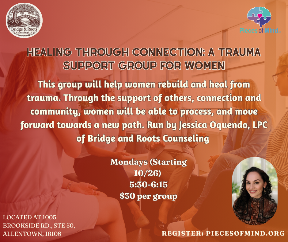 Healing Through Connection trauma support group flier for women