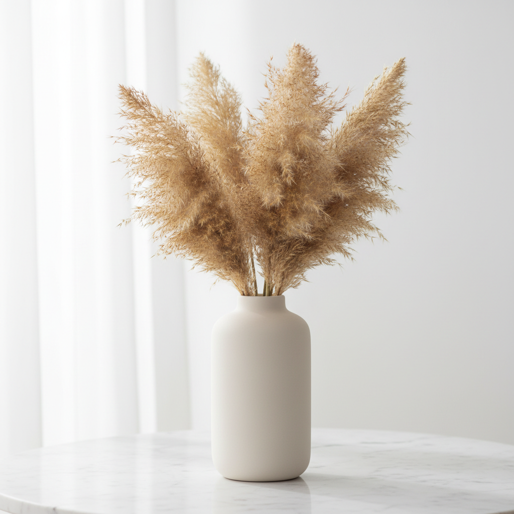 Vas Keramik Minimalis dengan Pampas Grass