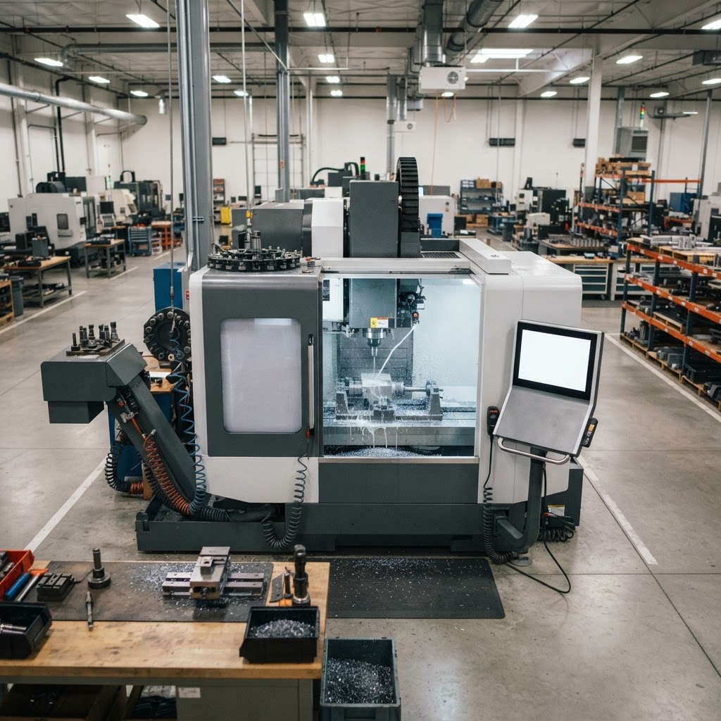 Modernes CNC-Bearbeitungszentrum in einem sauberen Produktionsbetrieb