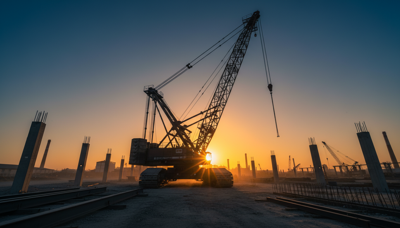 Crane at construction site during sunrise