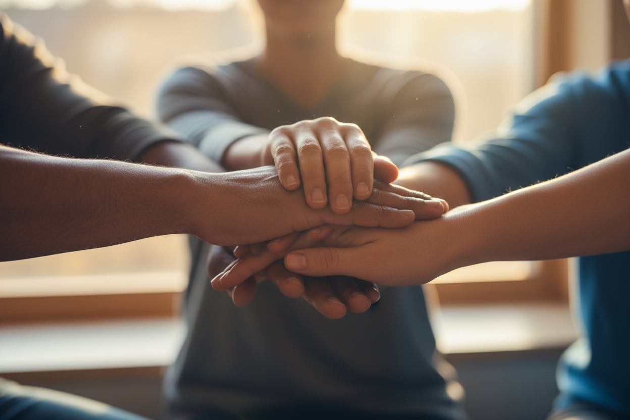Hands coming together representing community and giving