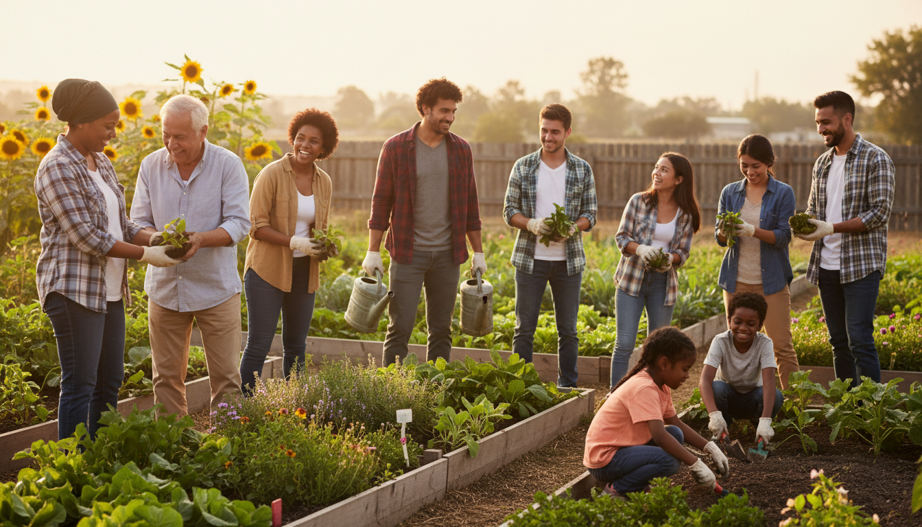 Community volunteers working together in a garden