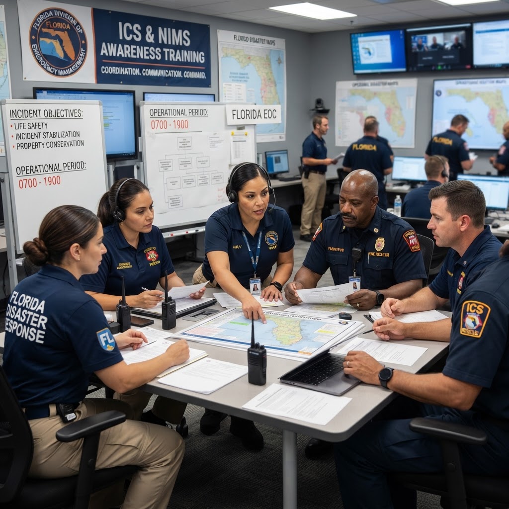 Illustration representing ICS and NIMS Awareness: The Backbone of Florida Disaster Response