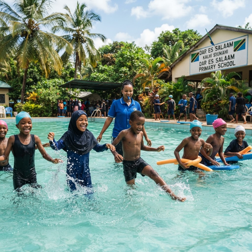 Swimming lessons at the school pool