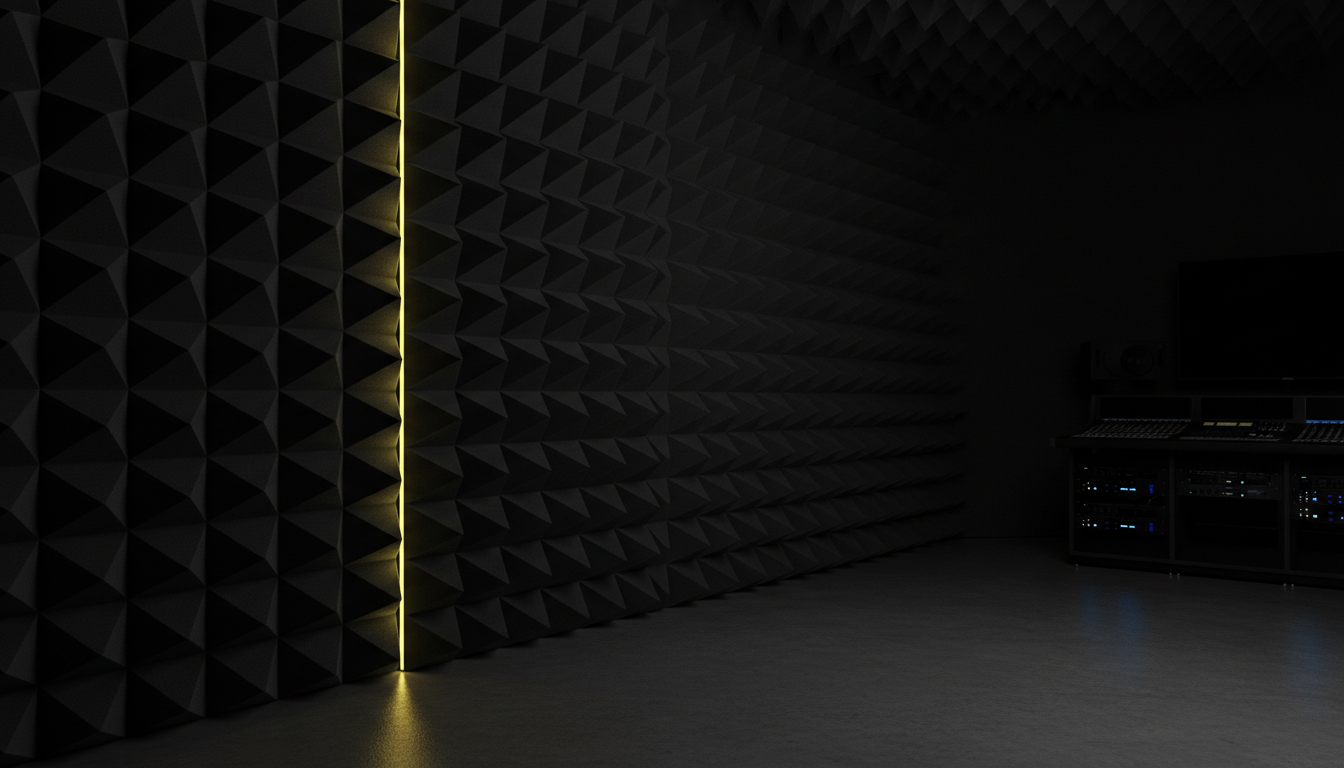 Acoustic soundproofing foam in dark studio