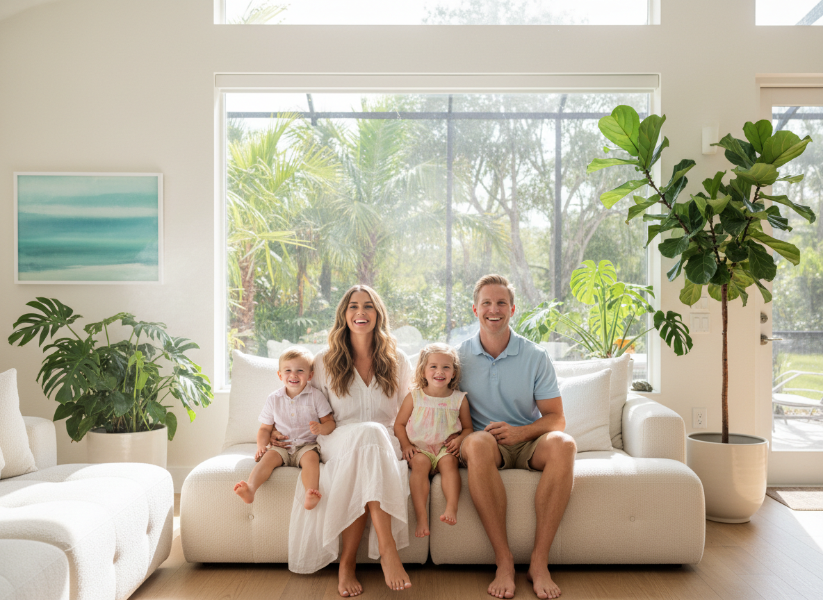 Family breathing clean air at home