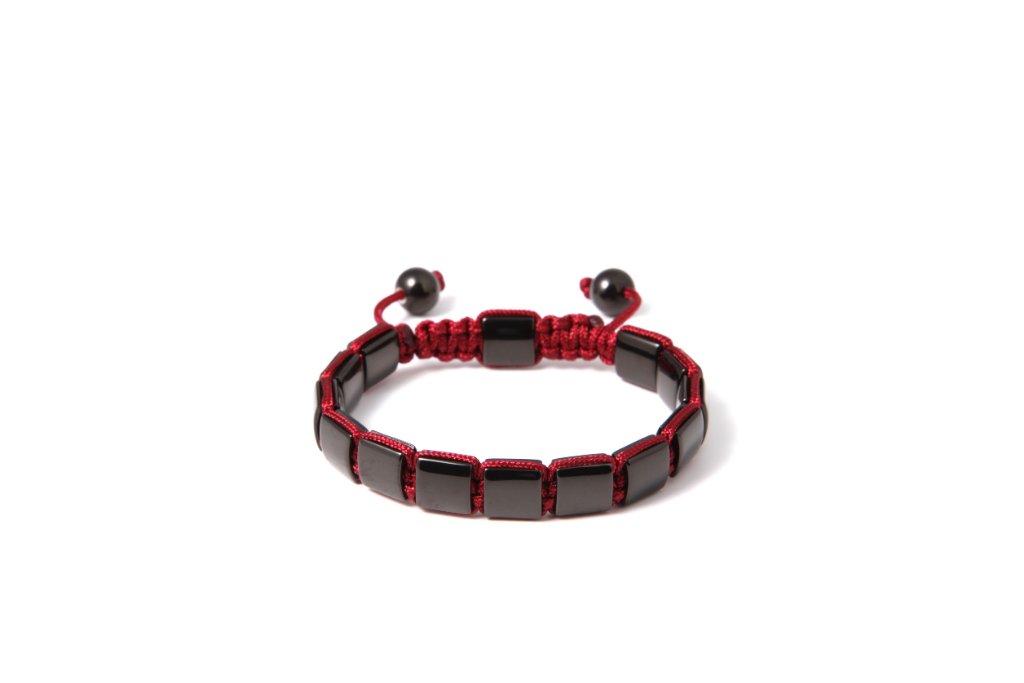Square Bracelet — Matte Black & Red Cord