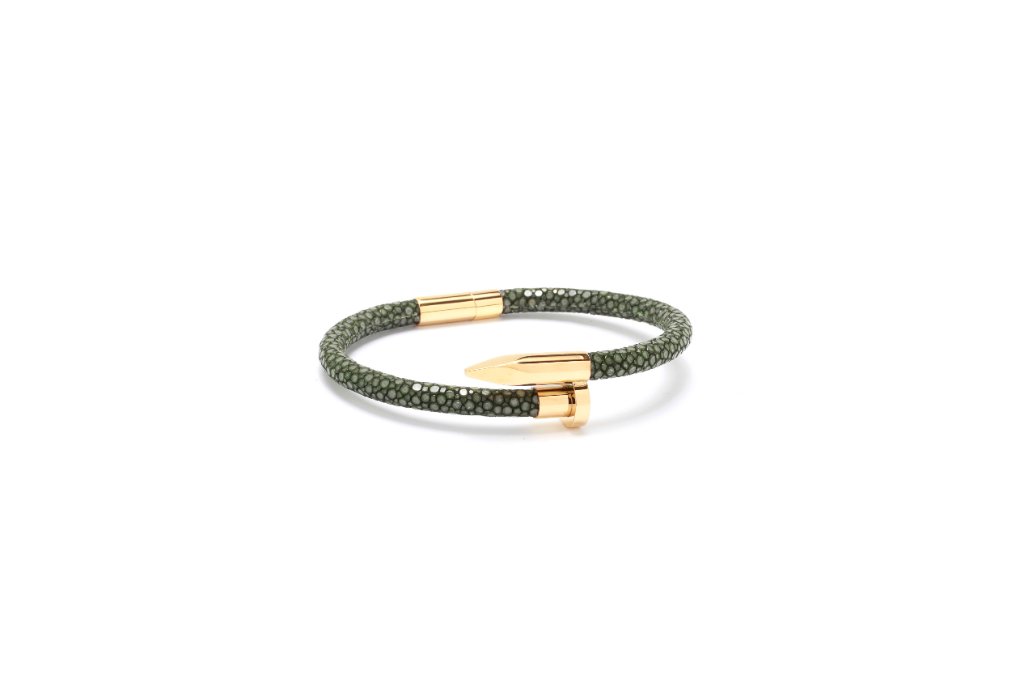 Stingray Nail Bracelet — Olive & Silver