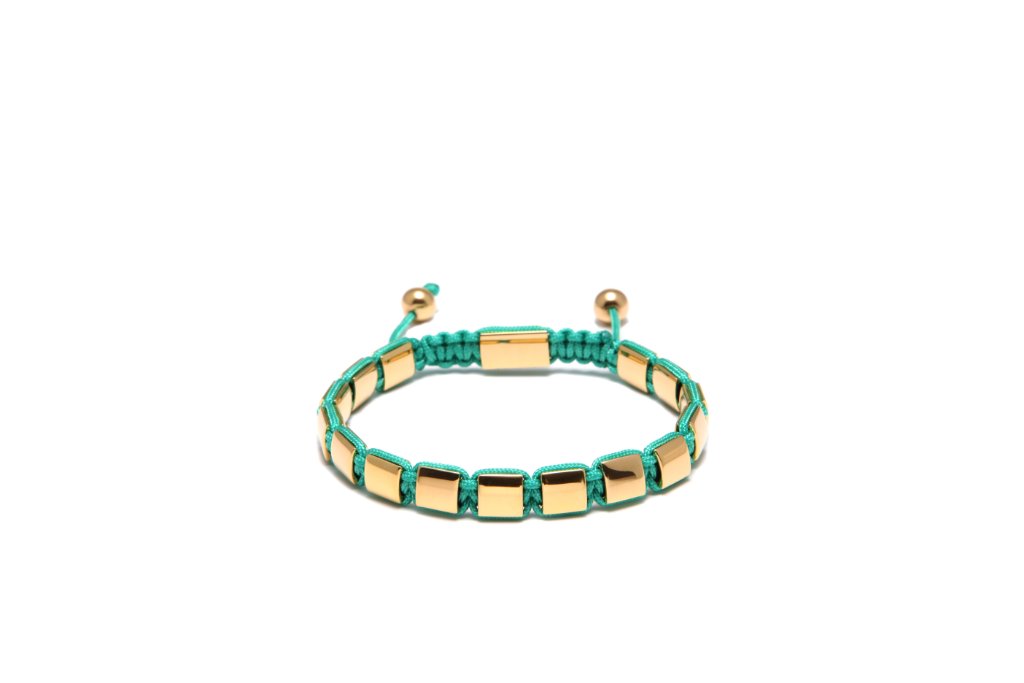 Square Bracelet — Gold & Teal Cord