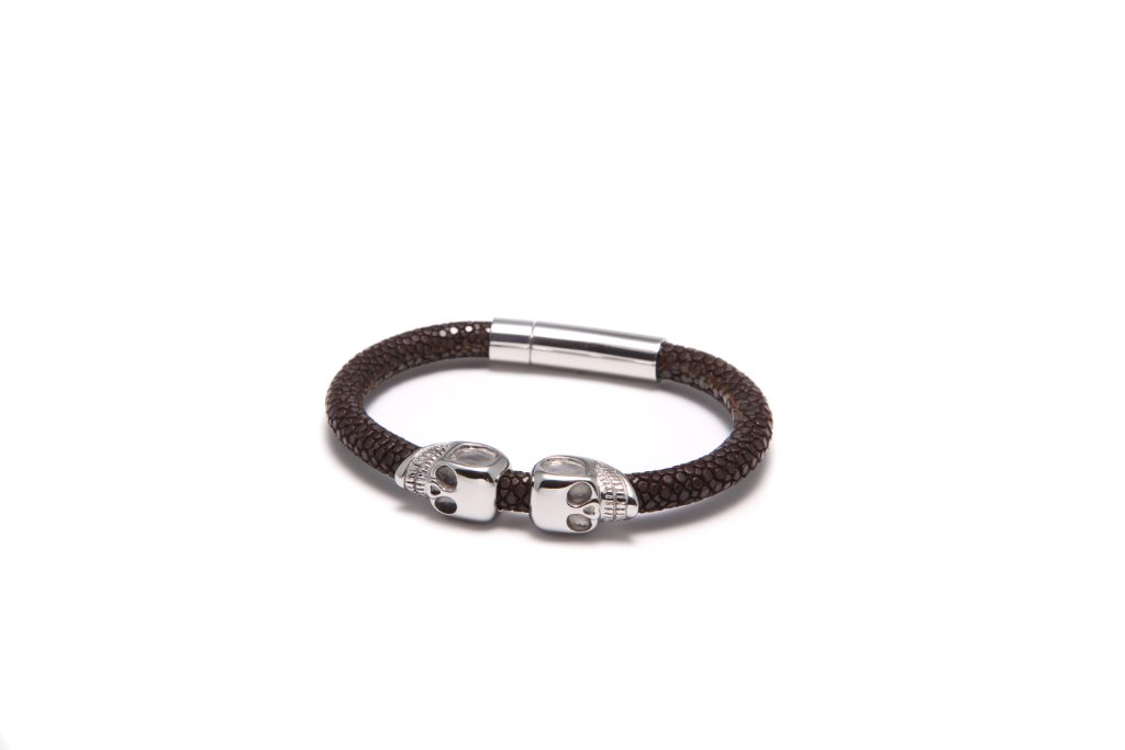 Stingray Skull Bracelet — Brown & Silver