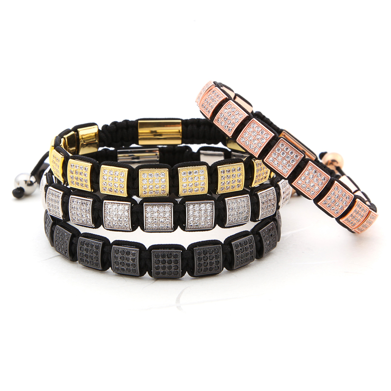 CZ Crystal Square Bracelet — Silver & Grey Cord