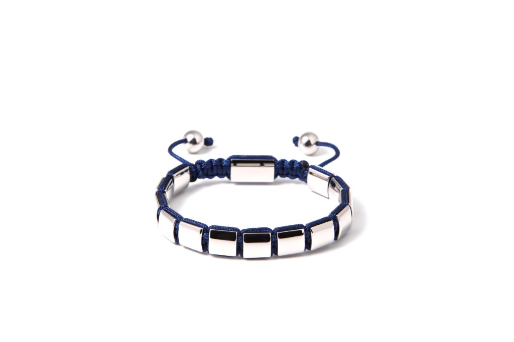 Square Bracelet — Silver & Navy Cord