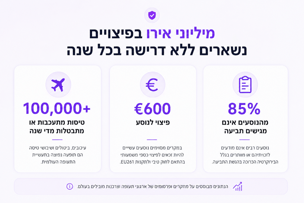 סטטיסטיקות פיצויי טיסה – מיליוני נוסעים זכאים לפיצוי ואינם יודעים זאת