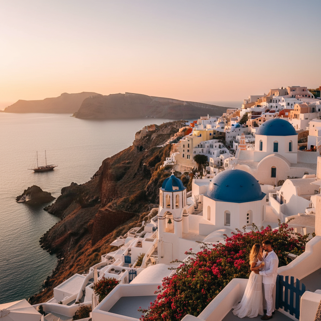 Greece honeymoon destination with blue waters