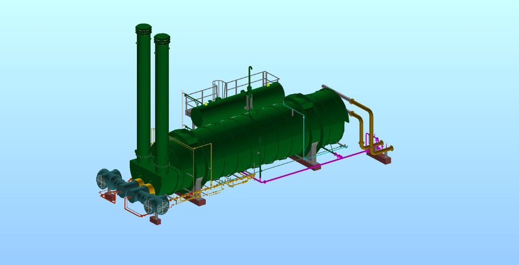 Full package 3D model of indirect fired heater shell and access platforms