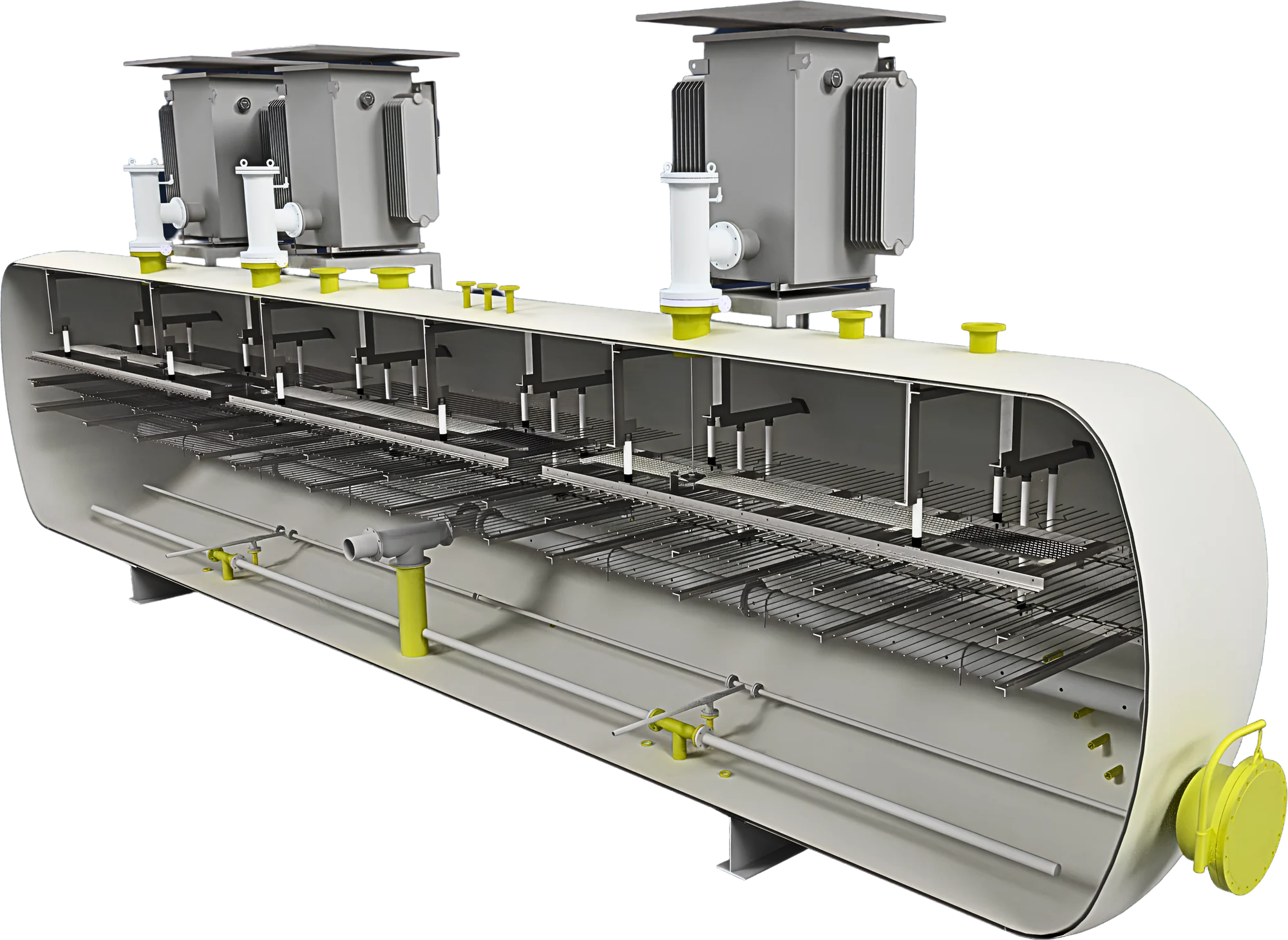 Howe Baker AC3 electrostatic coalescer / desalter vessel — 3D cutaway render