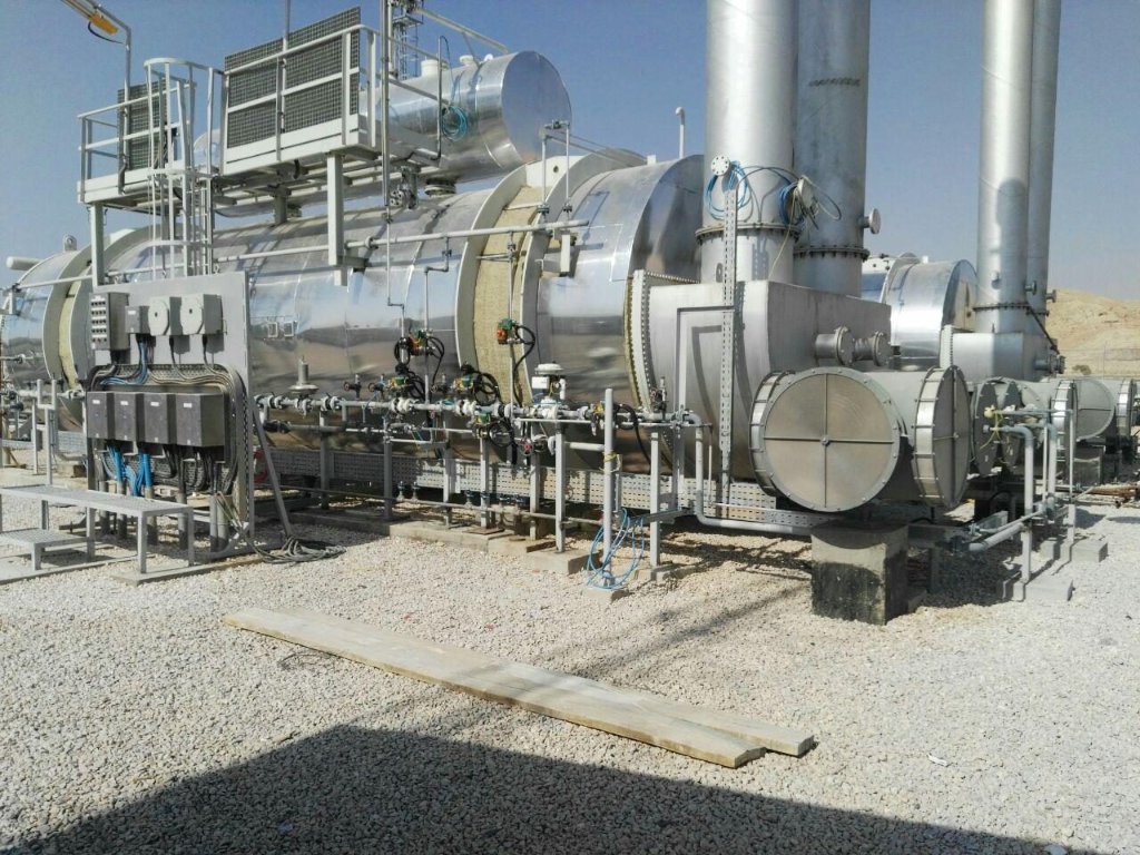 Indirect fired heater burner front and fuel train installation