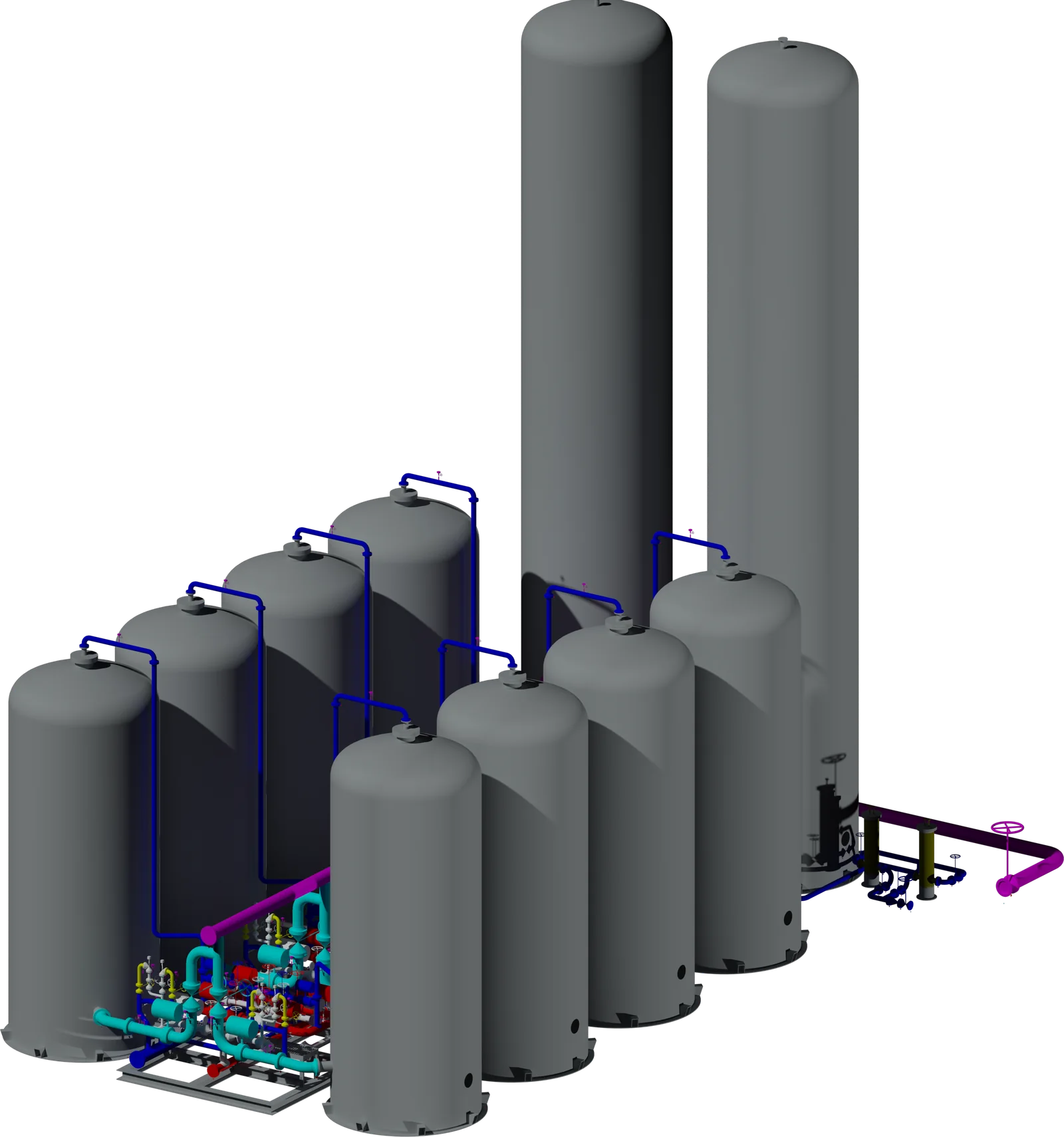 Howe-Baker hydrogen PSA plant — 3D render of multi-vessel adsorber cluster