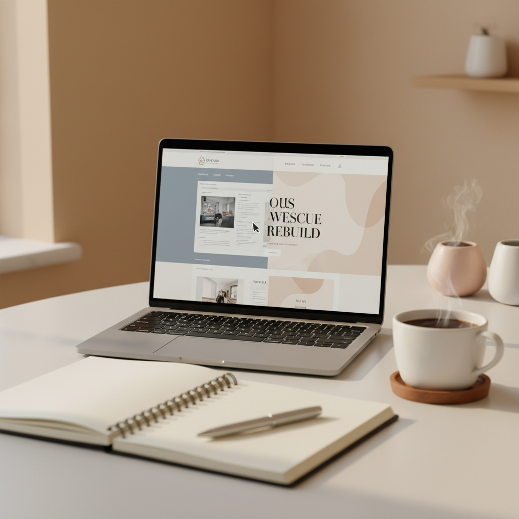 Website rescue and rebuild for a small business shown as a refreshed modern website on a laptop
