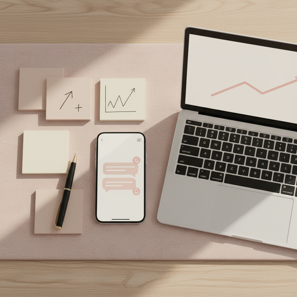 Growing business enquiries from a lead generation website shown as notifications and an upward trending chart