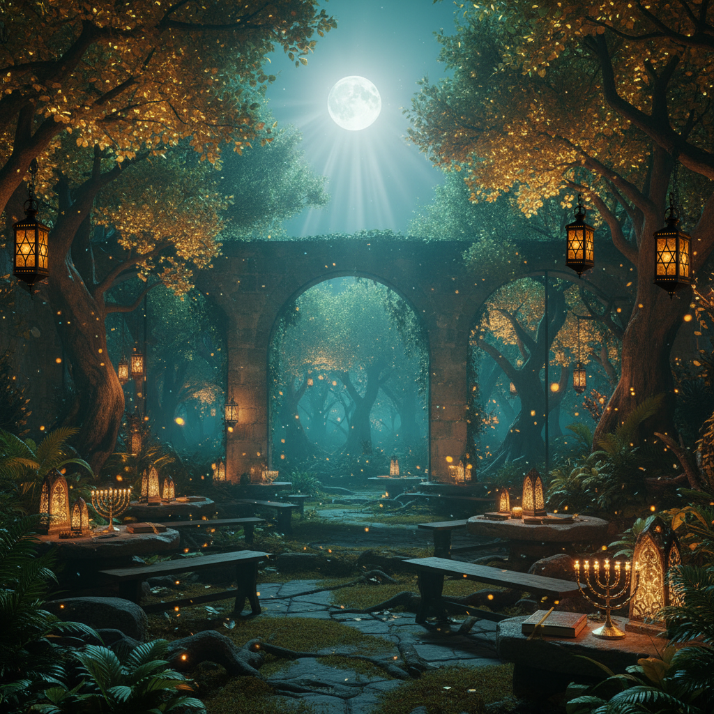 A sacred gathering space bathed in golden light