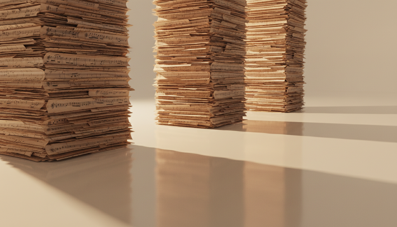 Abstract architectural pillars of sheet music