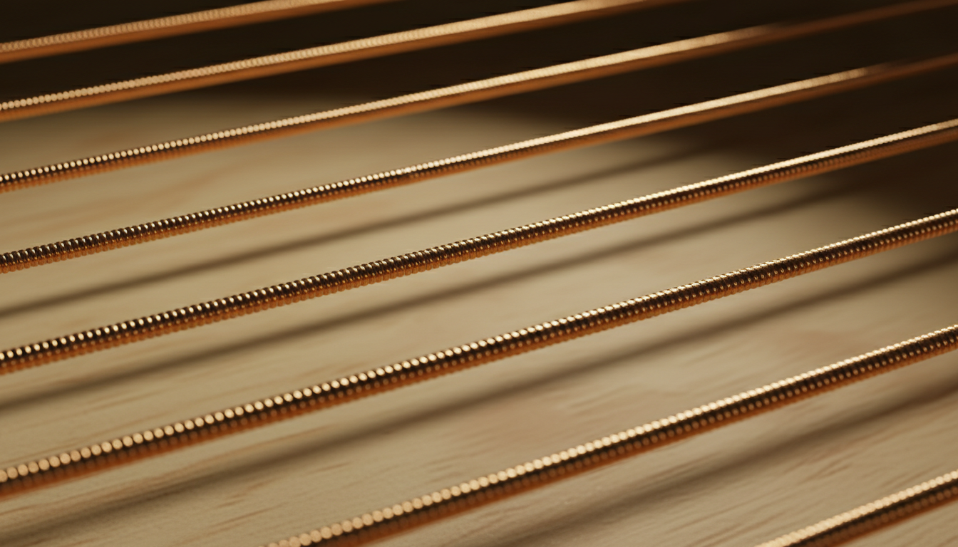 Abstract copper strings under tension