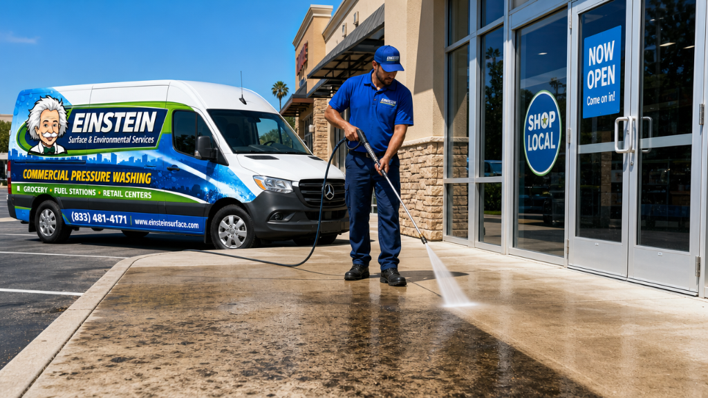 Retail store entrance pressure washing San Antonio TX